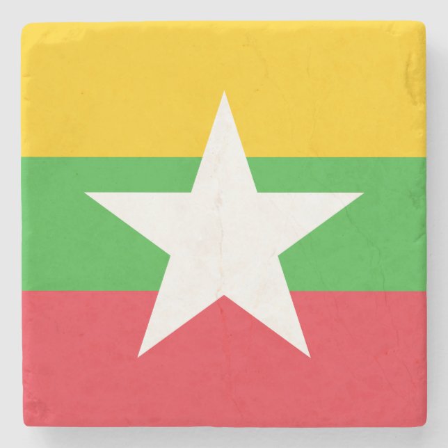Myanmar Flag Stone Coaster (Front)