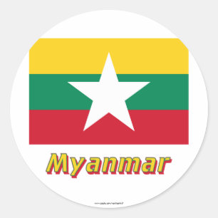Myanmar Flag with Name  Classic Round Sticker