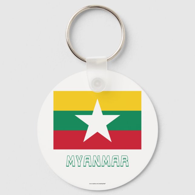 Myanmar Flag with Name Key Ring (Front)
