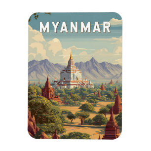Myanmar Illustration Travel Art Vintage Magnet