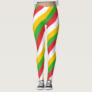Myanmar National Flag Colours Diagonal Striped Leggings