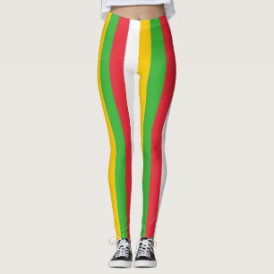 Myanmar National Flag Colours Vertical Striped Leggings