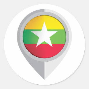 Myanmar Pin Location Flag Classic Round Sticker