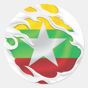 Myanmar Ripped Flag Classic Round Sticker