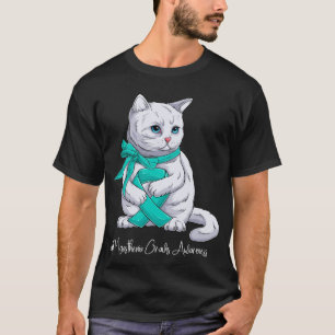 Myasthenia Gravis Awareness Month Teal Ribbon Cat T-Shirt