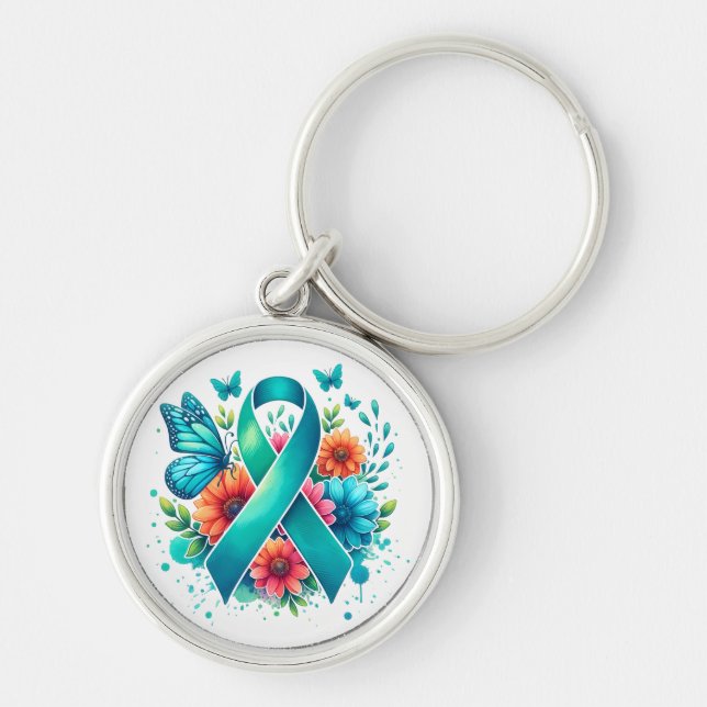 Myasthenia Gravis Teal Awareness Ribbon Key Ring (Front)
