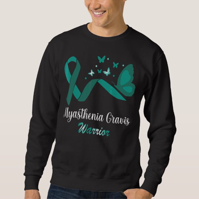 Myasthenia Gravis Warrior Butterfly Teal Ribbon Su Sweatshirt (Front)