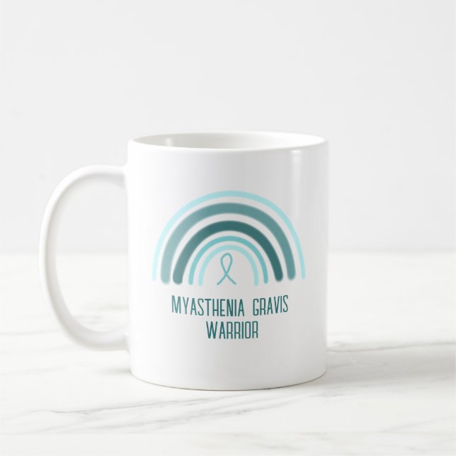Myasthenia Gravis Warrior Rainbow and Ribbon Coffee Mug (Left)