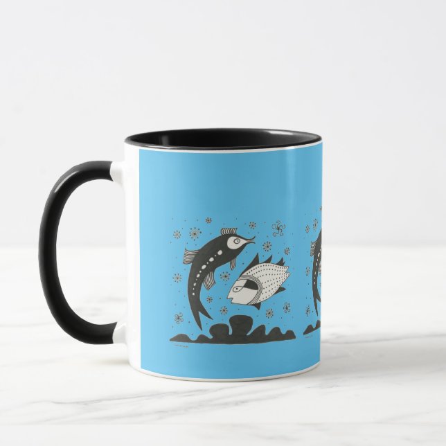 Mycenaean Greek Inspired Blue Fish Mug (Left)