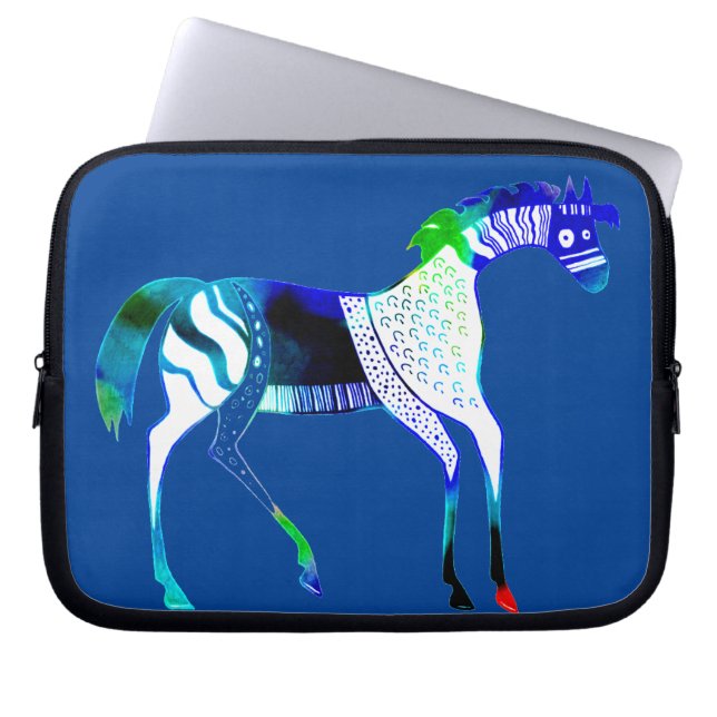 Mycenaean Greek Inspired Blue Horse Laptop Case (Front)