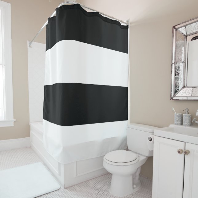 Mydeas | Black & White Extra Wide Stripes Shower Curtain (In Situ)