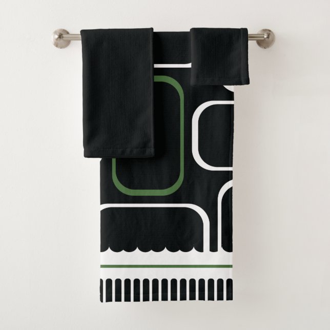 Mydeas | Black & White Green Rectangles Bath Towel Set (Insitu)