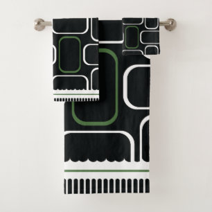 Mydeas   Black & White Green Rectangles Bath Towel Set