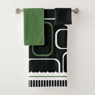 Mydeas   Black & White Green Rectangles Bath Towel Set