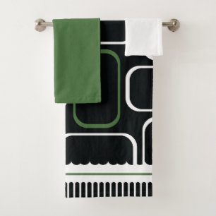 Mydeas   Black & White Green Rectangles Bath Towel Set
