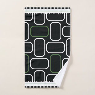 Mydeas   Black & White Green Rectangles Hand Towel