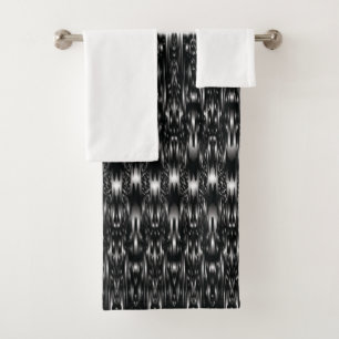 Mydeas Black & White Grey Abstract Tie-Dyed Ikat Bath Towel Set