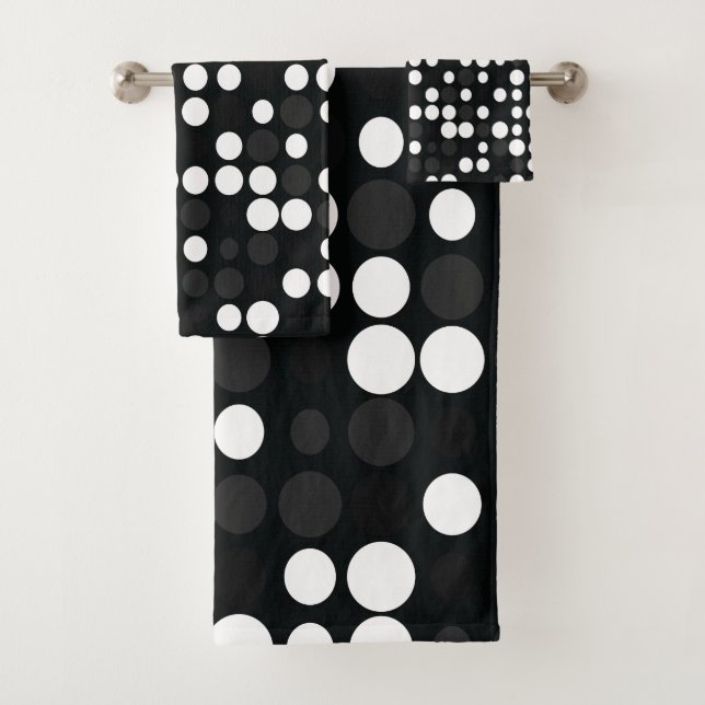 Mydeas | Black & White Grey Little Retro Dots Bath Towel Set (Insitu)