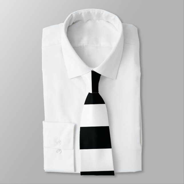 Mydeas | Black & White Thick Stripes Tie (Tied)