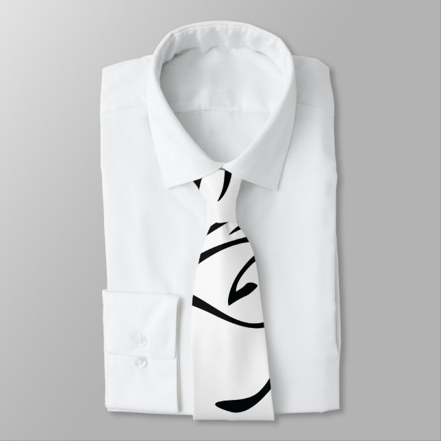 Mydeas | Black & White Thin Painted Lines Tie (Tied)