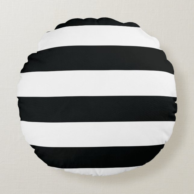 Mydeas | Black & White Wide Stripes Round Cushion (Front)