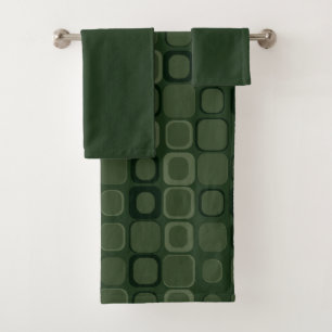 Mydeas   Dark Green Modest Retro Squares Bath Towel Set