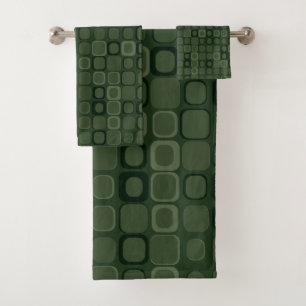 Mydeas   Dark Green Modest Retro Squares Bath Towel Set