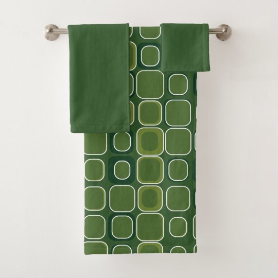 Mydeas | Dark Green Outline Retro Squares Bath Towel Set ...