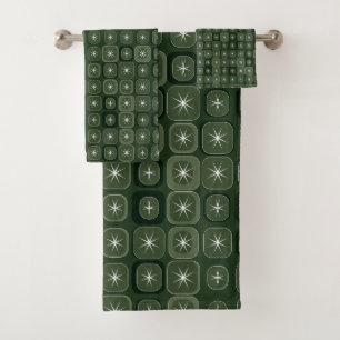 Mydeas   Dark Green Sparkle Line Retro Squares Bath Towel Set