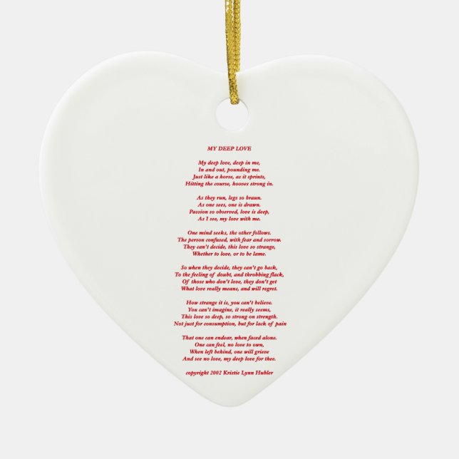 MyDeepLovePoemTextRedOnWhite021411 Ceramic Ornament (Front)