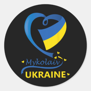 Mykolaiv Ukraine National Flag Heart Emblem Crest Classic Round Sticker