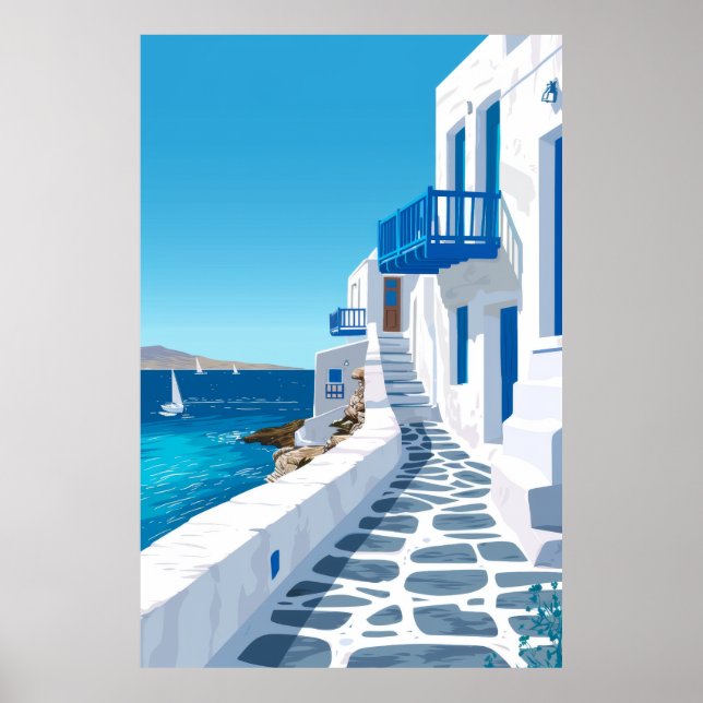 Mykonos Blue Sea View Poster (Front)