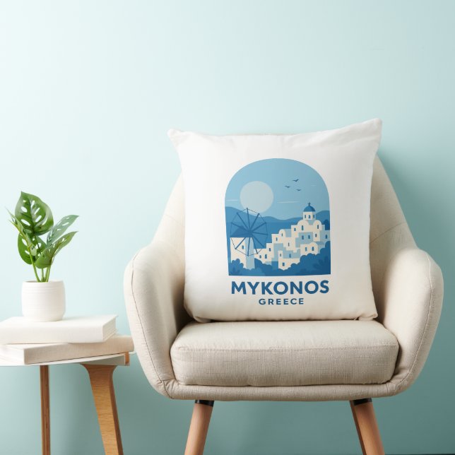 Mykonos Greece Blue Minimalist Travel Art  Cushion (Chair)