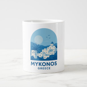 Mykonos Greece Blue Minimalist Travel Art Large Coffee Mug