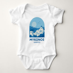Mykonos Greece Blue Minimalist Travel Baby Bodysuit