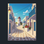 Mykonos Greece Cyclades Travel Windmill Postcard<br><div class="desc">Mykonos is a Greek island, part of the Cyclades, lying between Tinos, Syros, Paros and Naxos. The island spans an area of 85.5 km2 (33 sq mi) and rises to an elevation of 341 m (1, 119 ft) at its highest point. There are 9, 320 inhabitants (2001) most of whom...</div>