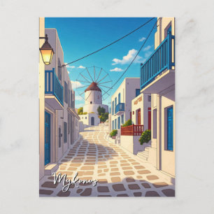 Mykonos Greece Cyclades Travel Windmill Postcard
