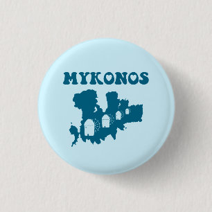 Mykonos, Greece, Map & Iconic Windmills 3 Cm Round Badge