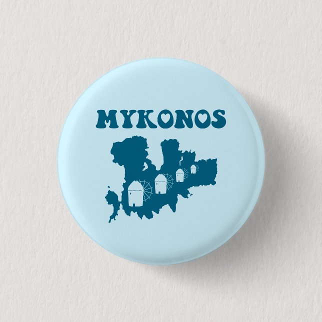 Mykonos, Greece, Map & Iconic Windmills 3 Cm Round Badge (Front)
