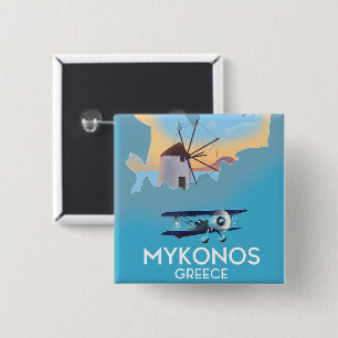 Mykonos Greece Map travel poster 15 Cm Square Badge