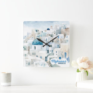 Mykonos Greece Square Wall Clock