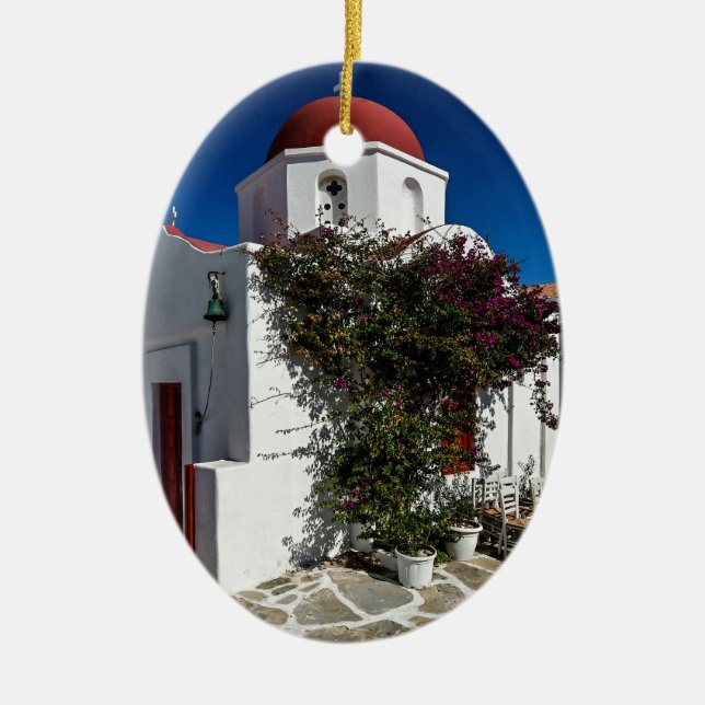 Mykonos Greece Travel - Church Cafe Europe Tourism Ceramic Ornament (Front)