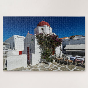 Mykonos Greece Travel - Church Cafe Europe Tourism Jigsaw Puzzle