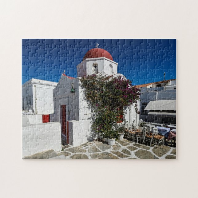 Mykonos Greece Travel - Church Cafe Europe Tourism Jigsaw Puzzle (Horizontal)