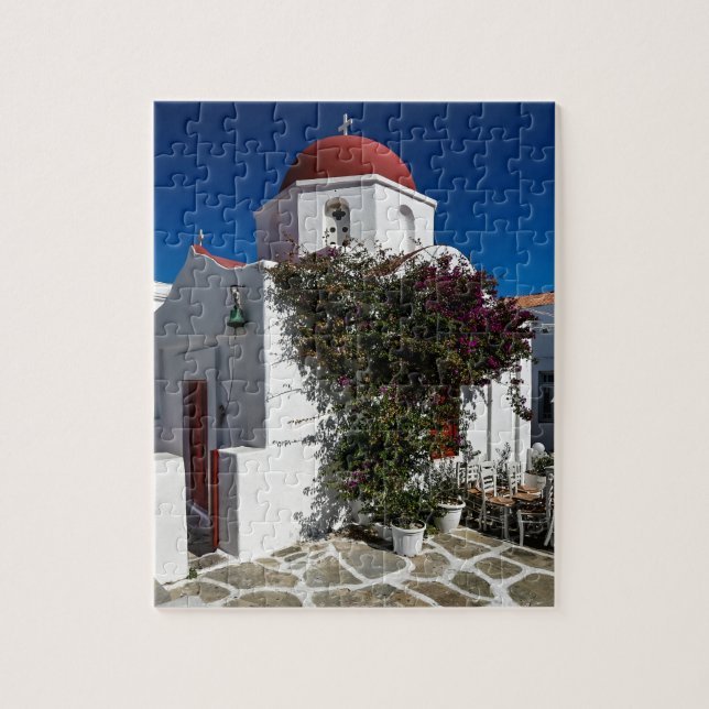 Mykonos Greece Travel - Church Cafe Europe Tourism Jigsaw Puzzle (Vertical)