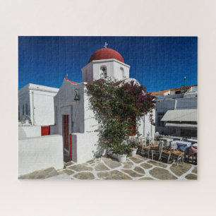 Mykonos Greece Travel - Church Cafe Europe Tourism Jigsaw Puzzle