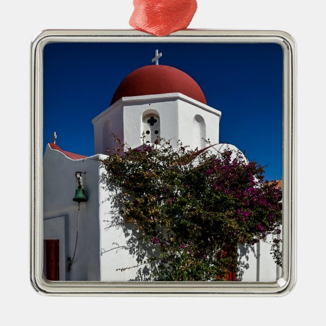 Mykonos Greece Travel - Church Cafe Europe Tourism Metal Ornament (Front)