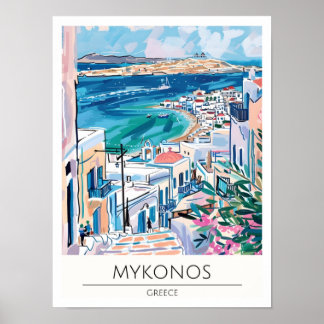 Mykonos Greece Vintage Art Illustration Travel Poster
