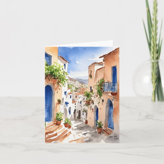 Mykonos Greece Watercolor Card (Front)