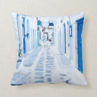 Mykonos Greece Watercolor Digital Painting Cushion